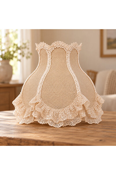 Dekovien Kanaviçe Kaplı Hasır El Yapımı Vintage Abajur Şapkası 27x25cm LAMBAD...