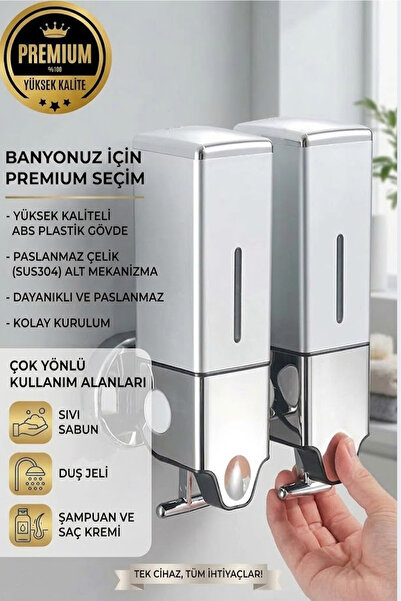 BanyomHome Paslanmaz Çelik Alt Kısım 2x 500 ML Sabun, Duş Jeli, Şampuan Kulla...