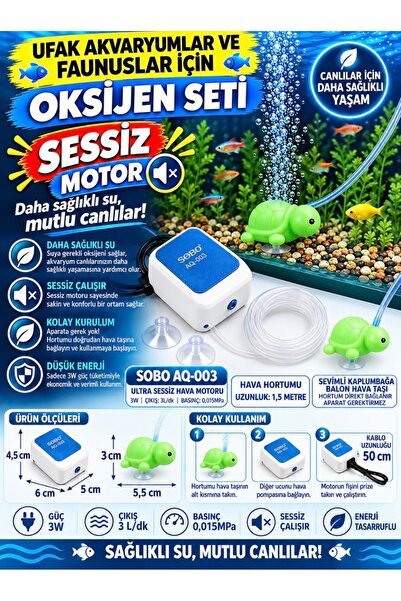 Sobo 🐠 MİNİ AKVARYUMLAR VE FAUNUSLAR İÇİN OKSİJEN SETİ 🐠(Sobo AQ-003 sessiz...