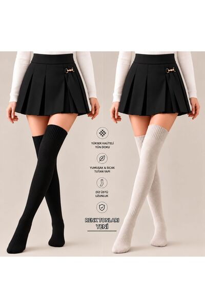 izayq collection 2 ' ÇİFT DİZ ÜSTÜ YÜNLÜ KIŞLIK PENYE KADIN ÇORAP