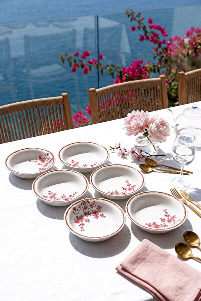 ers erbaşlar Lüx Sakura Desen Seramik 6 Kişilik Çorba Seti (16,5 cm)