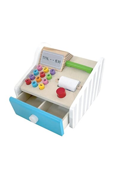 divendi-ro Jucărie educativă din lemn, casă de marcat cu sertar și accesorii,...