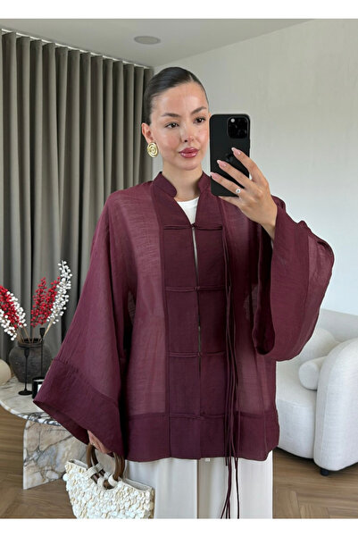HAZELANNA MÜRDÜM BAĞLAMA GÖRÜNÜMLÜ OVERSİZE TREND KİMONO GÖMLEK
