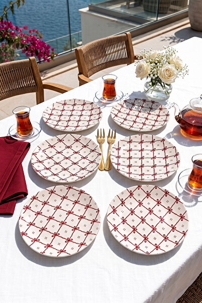 ers erbaşlar FİYONK KARELİ LÜX 6 Kişilik Pasta Seti Pasta Tabağı ( 20 cm)