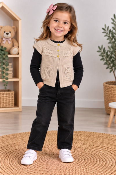 Mercan Kids Girl's Knitted Vest with Cross Pattern