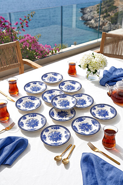 ers erbaşlar Frozen Flower Navy Blue 12-Piece Tea Plate, Tea Set