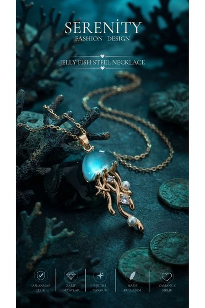 Serenity Opal Taşlı Deniz Anası Figür Çelik Kolye