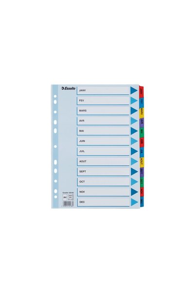 Esselte Separatoare index din carton ianuarie-decembrie din mylar