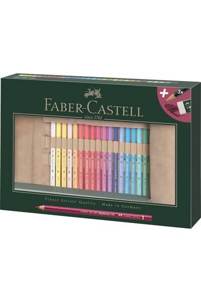 Faber Castell Set 30 creioane colorate Polychromos si 3 creioane grafit Rollup