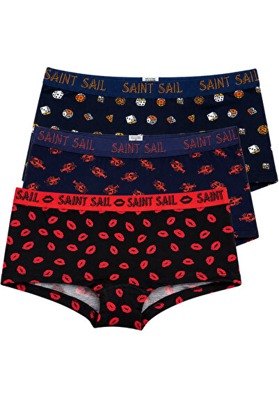 Saint Sail Cotton Lycra Flexible Fabric Printed Couple Boyshort Set of 3 Wome...