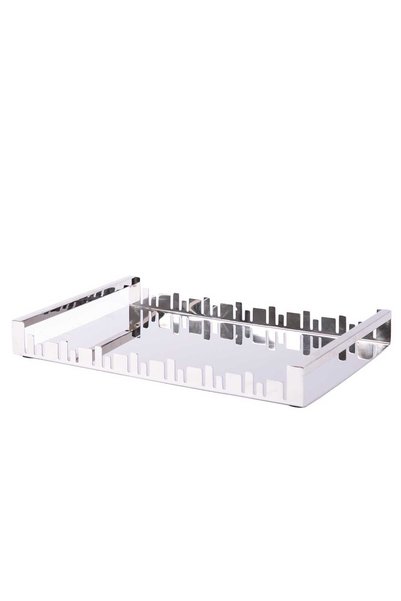 Blends Square Serving Tray 40×28 cm Silver Stainless Steel with Skyline Desig...