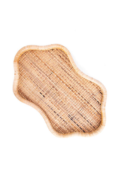 Blends Organic Serving Tray 50×30 cm Natural Brown Rattan and Wood with Organ...