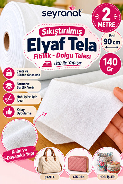 seyranat 2 Metre Güçlü Yapışkanlı 140 Gr Elyaf Yün Dolgu Telası En 90 cm Çant...
