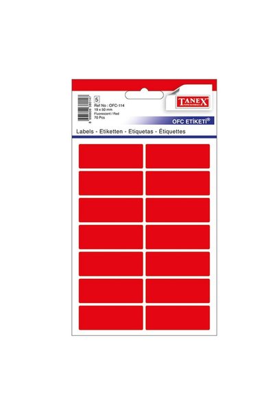 Tanex ETICLETE 19*50MM CU COLȚI ROTUNGI ROȘII 70/SET