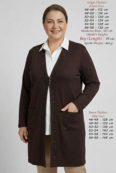 Laden Women's Plus Size Seasonal Ecrin Fabric Long Mother Cardigan (95 cm) Wi...