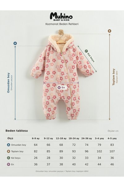 Babykokko Patterned Baby Girl Winter Zippered Water Repellent Astronaut Jumpsuit