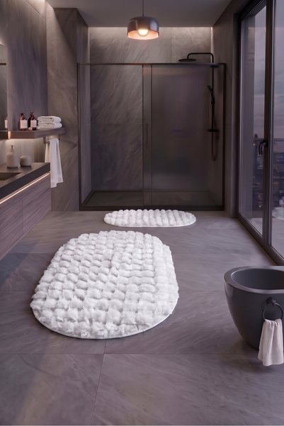 SOFT DECOR 2'Li Bubble Peluş Banyo paspası Su emici Klozet takımı80x120_60x80...