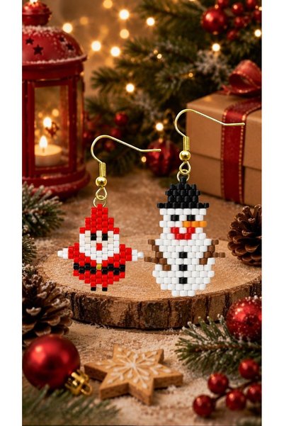 SEARD Miyuki Beads Handmade Tiny Santa and Snowman Earrings New Year Christmas Noel