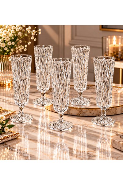 EGELA GLASSWARE 2025 Lüks Kristal Cam Ayaklı Kahve Yanı - Sunumluk Kadeh - 6 ...