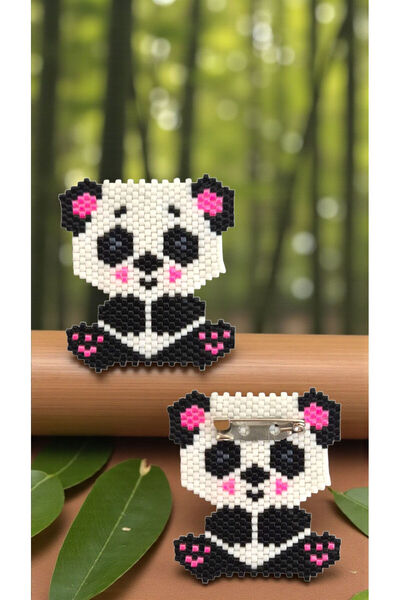 Miyuki Boncuk El Yapımı Panda Broş - Yaka İğnesi