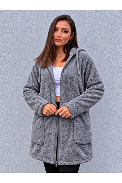 İkmal Peluş Tunik Fermuarlı Hırka