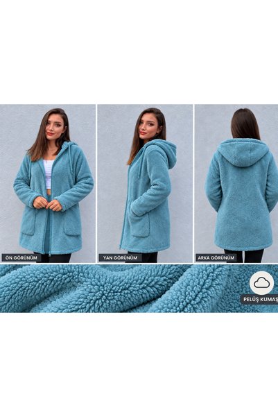 İkmal Peluş Tunik Fermuarlı Hırka