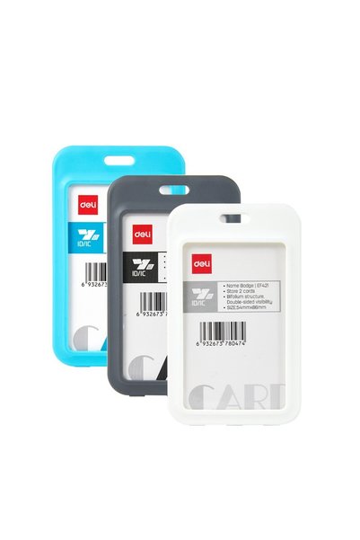 Deli ABS Rigid Vertical Badge 68*113mm 2 Sides with Clips and Textile Lanyard...