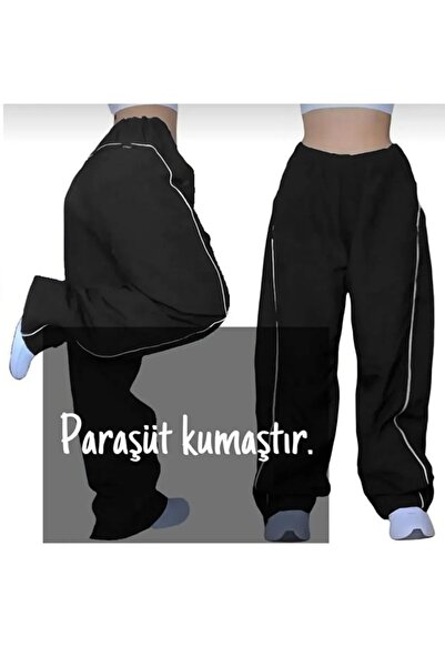 ikmal collection Supply Women's Black Striped Parachute Fabric Pants