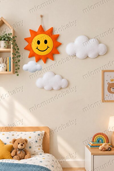 Miomundo Baby Kids Room Sky Clouds And Sun Felt Wall Decor