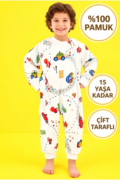 Happystore Elyafsız Organik Kışlık Uzun Kol Çift Kat %100 Pamuk Pazen Arabalı...