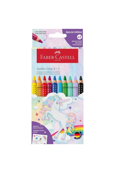 Faber Castell Faber-Castell Unicorn 8+2 Jumbo Grip Boya Kalemi, 10 Farklı Ren...