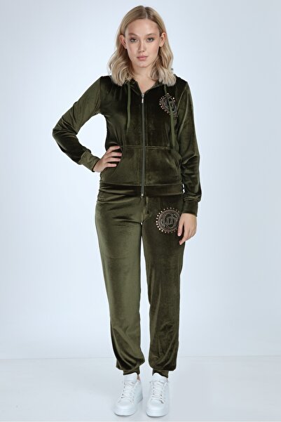İkmal Women's Khaki Leg Elastic Velvet Suit