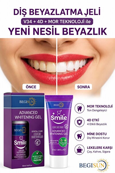 Begisun V34 + 4D | Mor Teknoloji ile Gelişmiş Formül Diş Beyazlatma Jeli