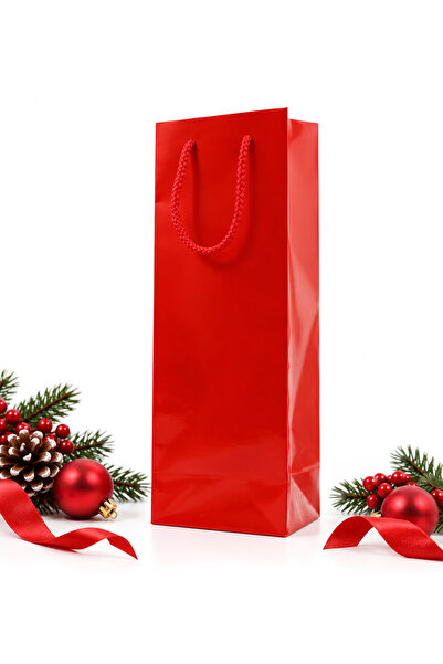 repro design Şişe Boy Premium Kırmızı Karton Çanta 12 X 35 X 8 Cm Karton Poşe...