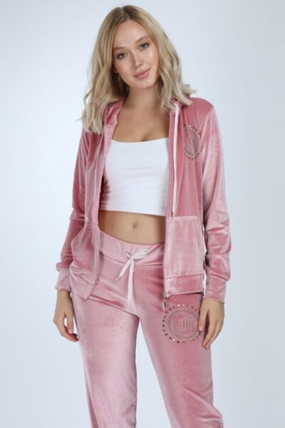 İkmal Women's Pink Velvet Tracksuit