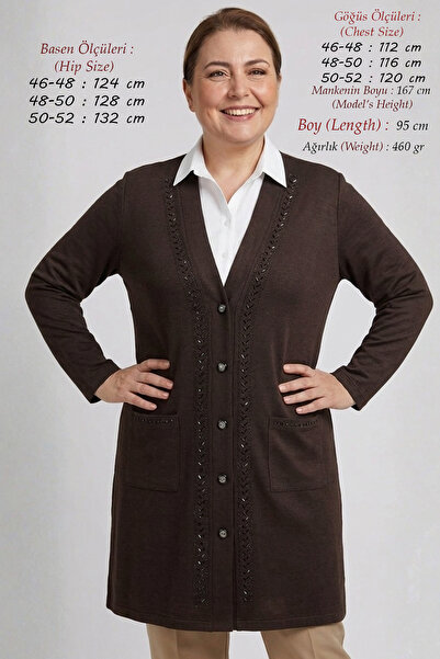 Laden Women's Plus Size Seasonal Ecrin Fabric Long Mother Cardigan (95 cm) - ...