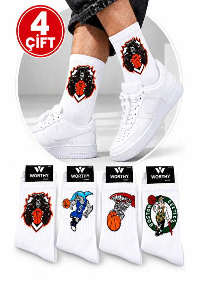 WORTHY SOCKS جوارب رياضية من القطن بنمط سلة كرة السلة، عبوة من 4 قطع