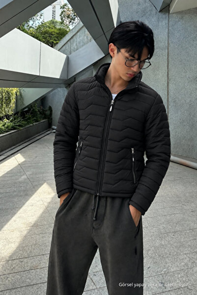 comstar Men's Stand Collar Quilted Seasonal Black Puffer Jacket