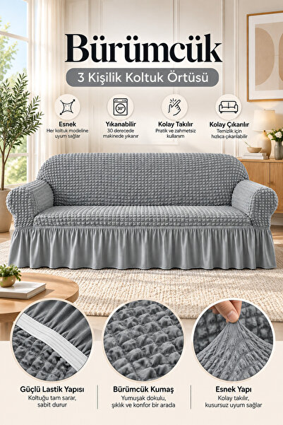 elgeyar Bürümcük Koltuk, Kanepe, Çekyat Örtüsü, Koltuk Kılıfı 3kişilik (1 Adet)
