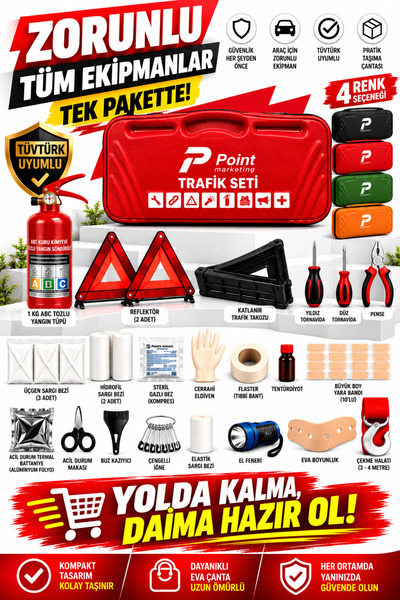 point marketing Eva Çantalı Profesyonel Trafik Seti 1 KG Yangın Tüplü TÜVTÜRK...