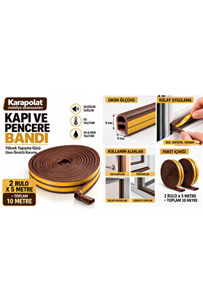 KARAPOLAT Yapışkanlı Kapı Pencere Bandı Fitili Kahverengi 5x2=10 Metre | Isı,...
