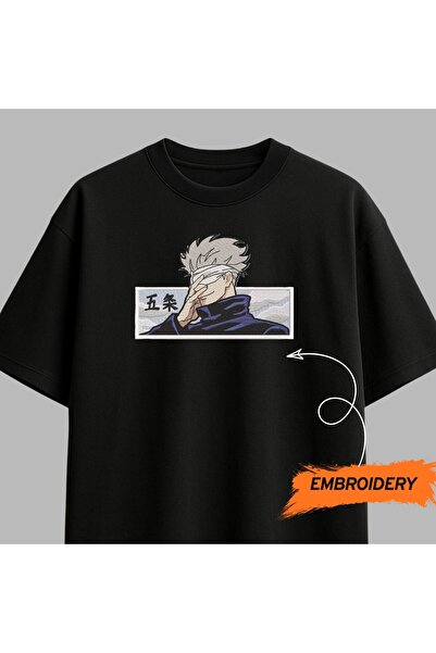 KEYFHOME Gojo Satoru Jujutsu Kaisen Anime Embroidered T-Shirt Unisex 100% Cotton