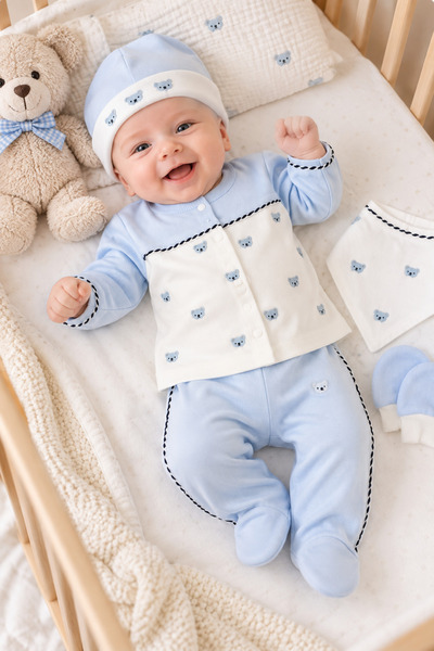 Cherub Baby طقم بدلة خروج من المستشفى مكونة من 5 قطع مطرزة على شكل دمية دب لل...