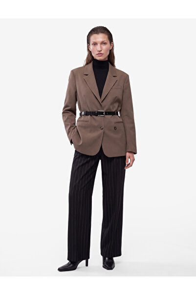 Koton High Waist Striped Wide Leg Pants with Pocket Detail