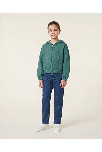 Yeşil 9-12 Yaş Fermuarlı Kapüşonlu Tek Üst Sweatshirts