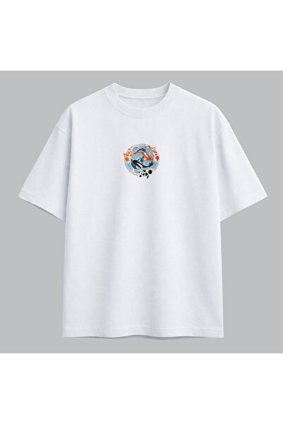 KEYFHOME Koi Fish Yin Yang Minimal Broderie Tricou Unisex 100% Bumbac
