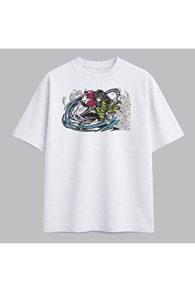 KEYFHOME Giyu Tomioka Demon Slayer Anime Embroidered T-Shirt Unisex 100% Cotton