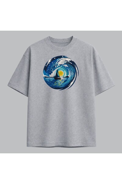 KEYFHOME Starry Night Sailboat Artă Broderie Tricou Unisex 100% Bumbac