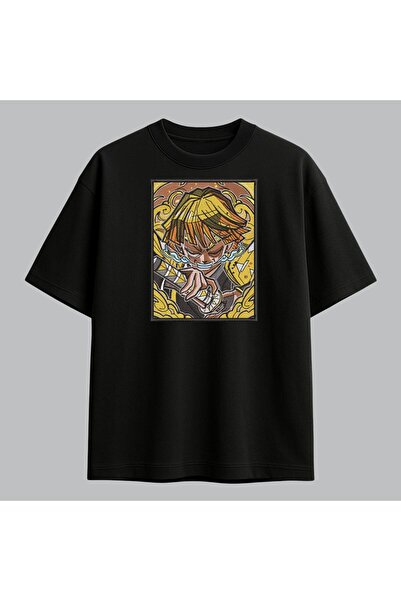 KEYFHOME Zenitsu Agatsuma Demon Slayer Anime Tricou cu broderie înrămată Unis...