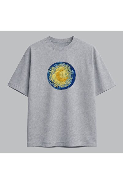 KEYFHOME Tricou unisex cu broderie artistică Van Gogh Noapte înstelată 100% b...